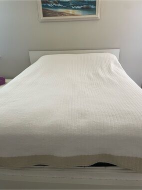 Queen Quilted Bedspread Coverlet Solid White Rectangular Bedroom Bedding